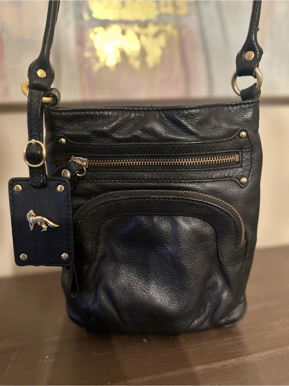 Emma Fox Vintage Black Crossbody Bag with Fox Charm